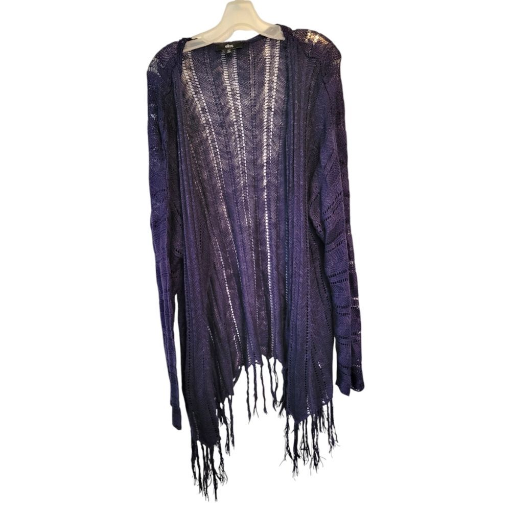 Ellos Navy Blue Open Knit Fringe Trim Cardigan Sweater Size 1X